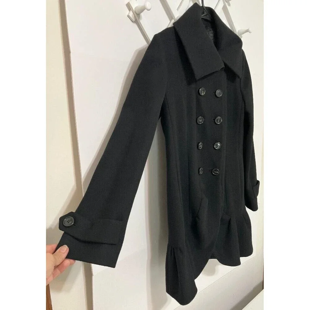 Max Mara Weekend Black Virgin Wool Coat Women's 10 Double Breast Peacoat Ukraine - Picture 3 of 14
